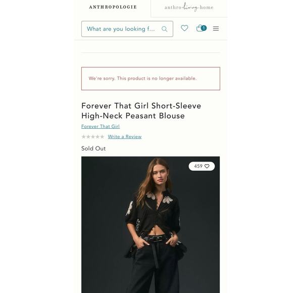 Forever That Girl Short Sleeve High Neck Peasant Blouse Size S New w/ Tag SOO - Picture 5 of 8